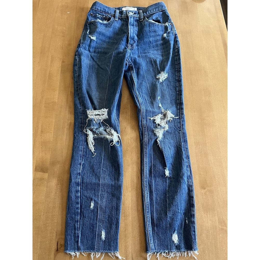 Abercrombie & Fitch Women's The Mom High Rise Sz 25/0 R Distressed Denim‎ Jeans